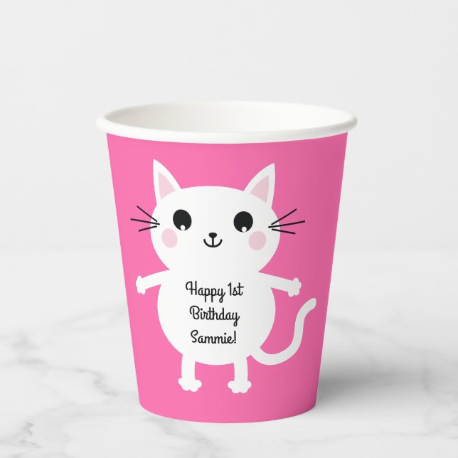 Cat Cute Kitty Kid's Birthday Party Paper Cups (Front)