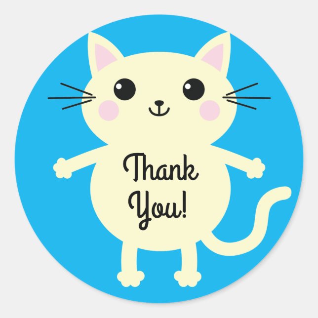 Cat Cute Kitty Kid's Birthday Party Theme Classic Round Sticker (Front)