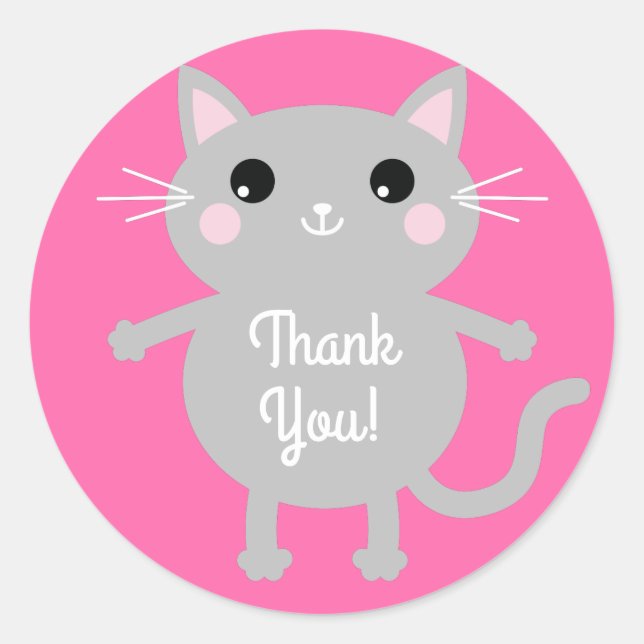Cat Cute Kitty Kid's Birthday Party Theme Classic Round Sticker (Front)