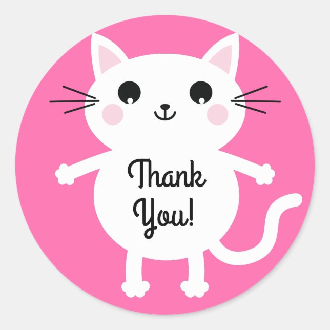 Cat Cute Kitty Kid's Birthday Party Theme Classic Round Sticker (Front)