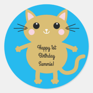 Cat Cute Kitty Kid's Birthday Party Theme Classic Round Sticker