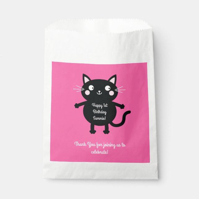Cat Cute Kitty Kid's Birthday Party Theme Favour Bag (Front)