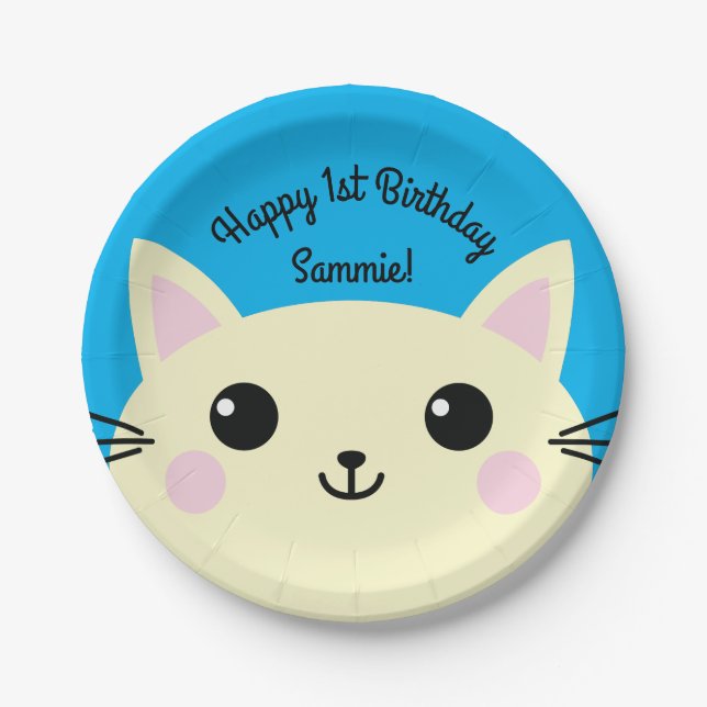 Cat Cute Kitty Kid's Birthday Party Theme Paper Plate (Front)