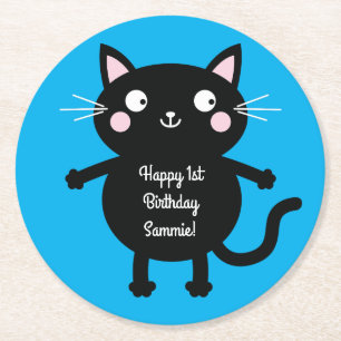 Cat Cute Kitty Kid's Birthday Party Theme Round Paper Coaster