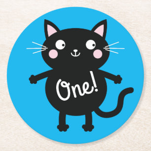 Cat Cute Kitty Kid's Birthday Party Theme Round Paper Coaster