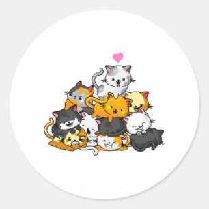 Cat Cute Kitty Pile Cats Anime Kawaii Neko Gift Classic Round Sticker
