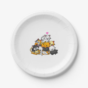 Cat Cute Kitty Pile Cats Anime Kawaii Neko Gift Paper Plate