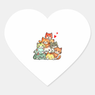 Cat Cute Pile Cats Anime Kawaii Neko Cat Lover Wom Heart Sticker