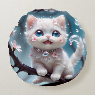 Cat cute white cat mysterious and cute character round cushion