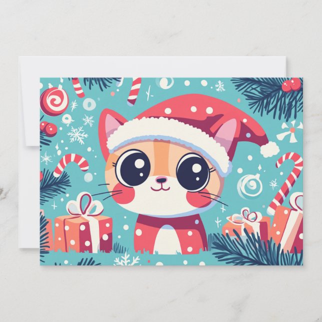 Cat Cute Xmas Candy Cane Gifts Custom Text Holiday Card (Front)