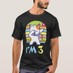 Cat Dabbing With Heart Happy To Me You 3 Years Old T-Shirt