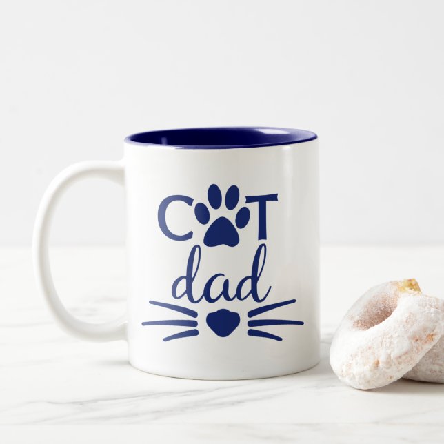 Cat Dad 2 Navy Two-Tone Coffee Mug (With Donut)