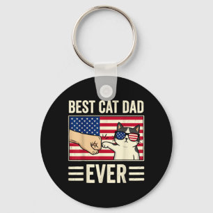Cat Dad American Flag Patriot Funny Fathers Day Key Ring