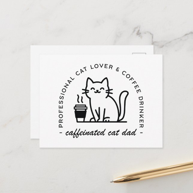 Cat dad and coffee lovers funny hipster men postcard (Front/Back In Situ)