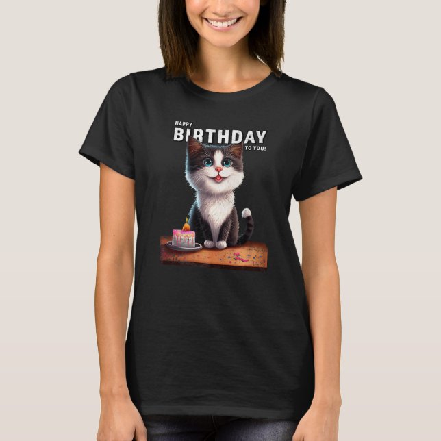 Cat Dad and Mum Birthday Present Cake and Candle C T-Shirt (Front)