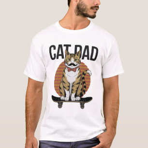 Cat Dad Cool Moustache Cat on Skateboard Design T-Shirt