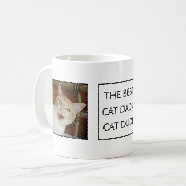 Cat Dad Dude Father Custom Text 2-Photo Coffee Mug (Front Left)