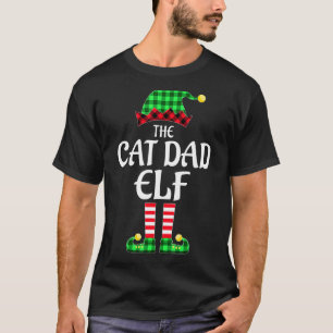Cat Dad Elf Buffalo Plaid Matching Family Christma T-Shirt