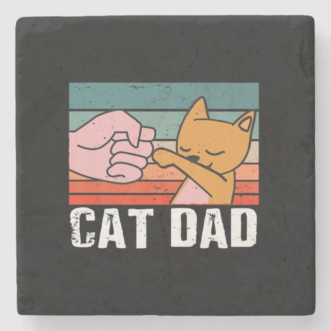 Cat dad | fathers day gift | Cat Retro Present Stone Coaster (Front)