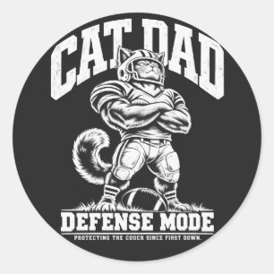 Cat Dad Football White Vintage Graphic Classic Round Sticker