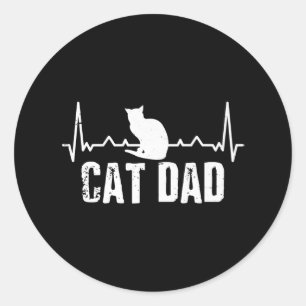 Cat Dad For Fathers Day Heartbeat Cat Dad Lovers Classic Round Sticker