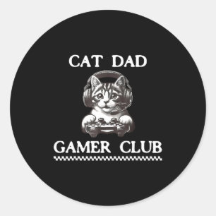 Cat Dad Gamer Club Funny Cat Lover Gaming Game Fat Classic Round Sticker