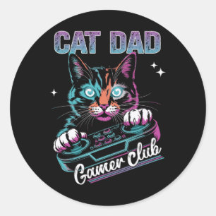 Cat Dad Gamer Club Video Games Gaming Cat Player F Classic Round Sticker