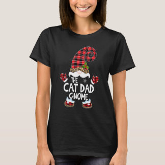 Cat Dad Gnome Buffalo Plaid Matching Family Christ T-Shirt