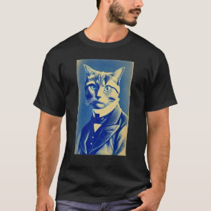 Cat Dad Head Blue Cyanotype Vintage Graphic Man Bo T-Shirt