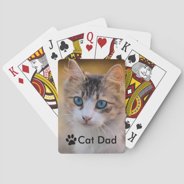 Cat Dad Kitty Paw Custom Photo Playing Cards (Back)