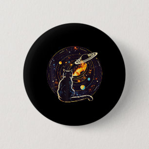 Cat Dad, Lover _ Cat Staring At Planet Saturn 6 Cm Round Badge