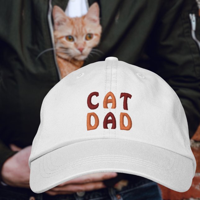 CAT DAD Orange and Brown Typography Embroidered Hat (Creator Uploaded)