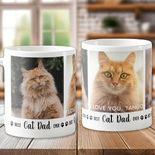 Cat Dad Personalised Modern 3 Photo Fathers Day Coffee Mug