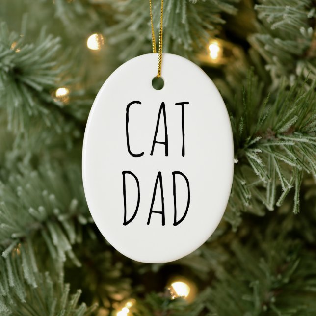 "Cat Dad" Simple Modern Farmhouse Ceramic Ornament (Tree)