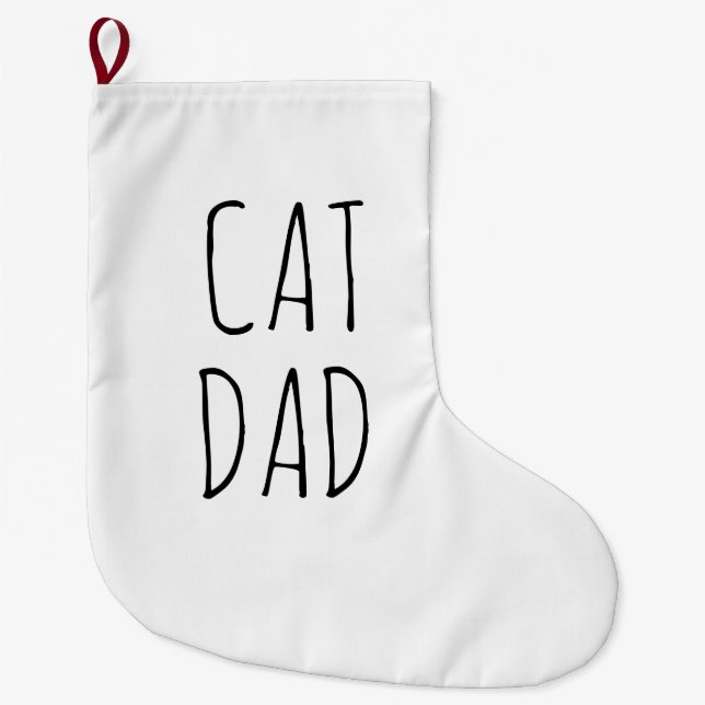 "Cat Dad" Simple Modern Farmhouse Large Christmas Stocking (Front)