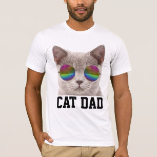 CAT DAD T-shirts, Grey cat with Rainbow Sunglasses T-Shirt
