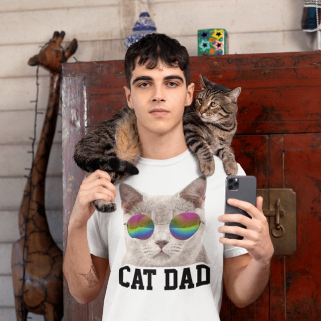 CAT DAD T-shirts, Grey cat with  Sunglasses T-Shirt (Creator Uploaded)