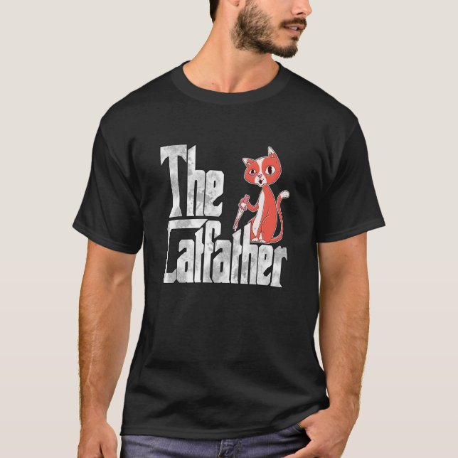 Cat Dad The Catfather Crazy Knife Cat Father Kitty T-Shirt (Front)