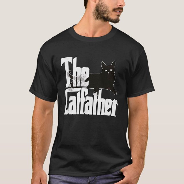 Cat Dad The Catfather Lazy Black Cat Father Kitty  T-Shirt (Front)