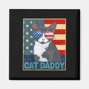 Cat Daddy American Flag 4th July Father Day Funny Magnet