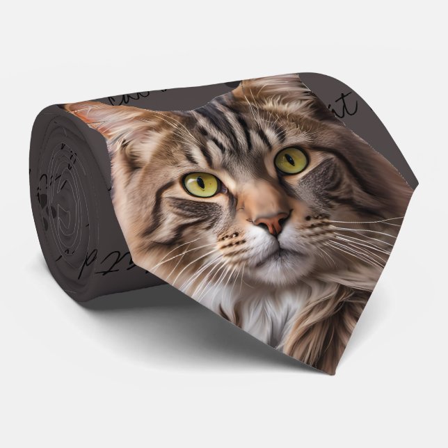 Cat Daddy Grey Tabby Cat Neck Tie (Rolled)
