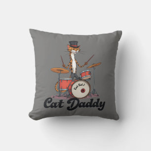 Cat Daddy Kool Kat Drummer   Jazz Music Cats Dad Cushion