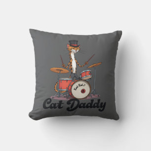 Cat Daddy Musician Drummer   Tabby Cats Art Lover Cushion