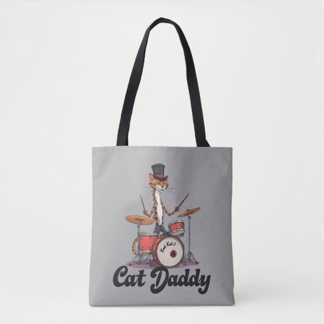 Cat Daddy Musician Drummer | Tabby Cats Art Lover Tote Bag (Front)