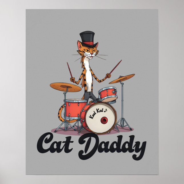 Cat Daddy Musician Drummer | Tabby Cats Lover Art Poster (Front)
