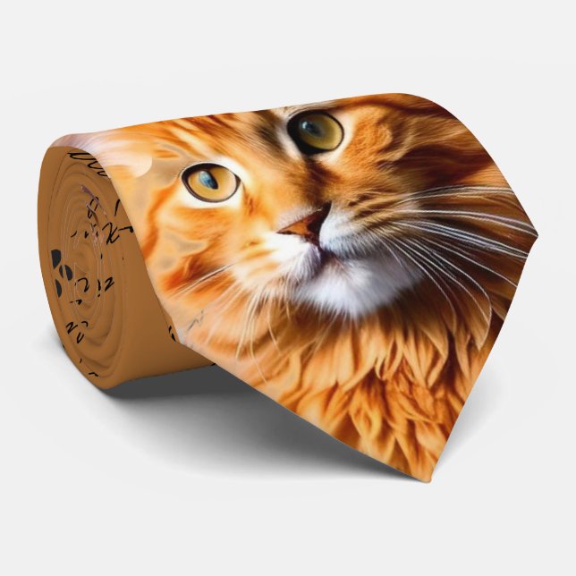 Cat Daddy Orange Tabby Cat Neck Tie (Rolled)