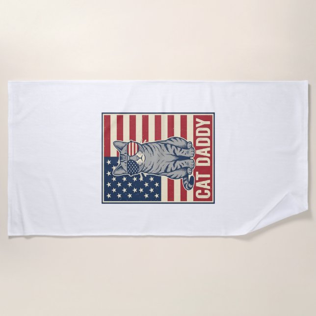 Cat Daddy Patriotic Cat Vector Design_1 Beach Towel (Front)