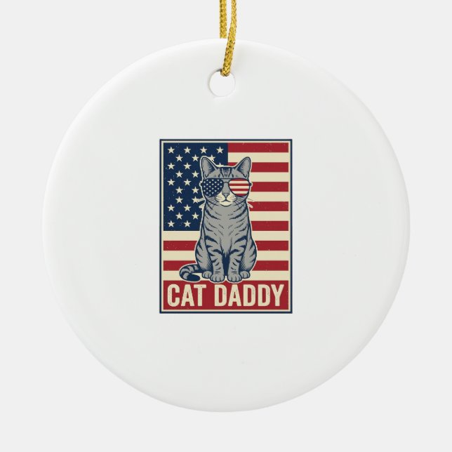 Cat Daddy Patriotic Cat Vector Design_1 Ceramic Ornament (Front)