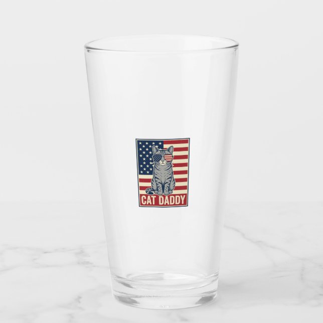 Cat Daddy Patriotic Cat Vector Design_1 Glass (Front)