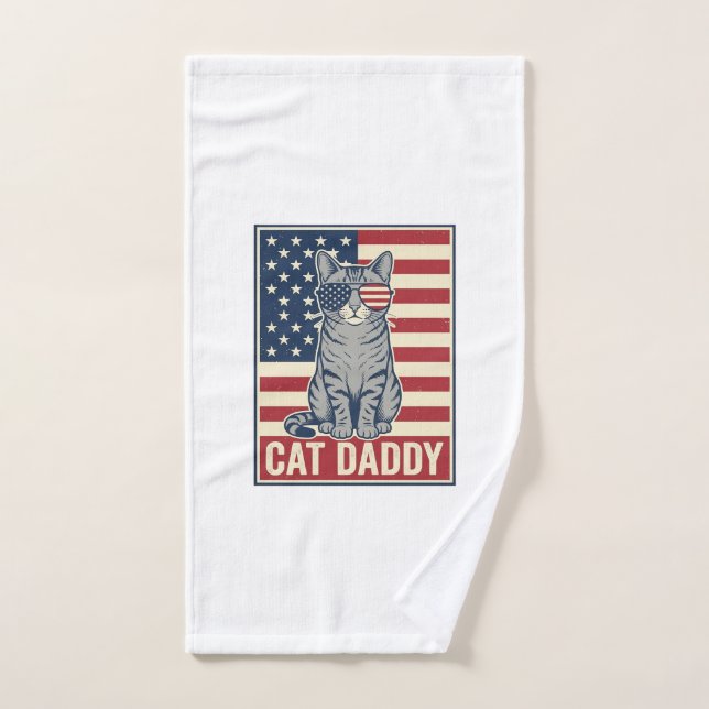 Cat Daddy Patriotic Cat Vector Design_1 Hand Towel (Hand Towel)